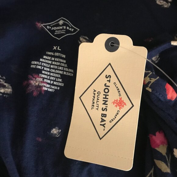 NWT St. John's Bay Navy Blue w/Pink & Ivory Flowers Sleeveless Top X-Large - Picture 11 of 11